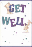 Twinkling with cheerful optimism, this illustrated get well card bursts with local Abbey Wood spirit-two playful figures, a teddy bear and a puppy, reach out from the card to cradle the bold, colourful letters of 'Get Well.' The bear's soft fur and the puppy's floppy ears are rendered so invitingly, they beckon a comforting embrace, much like the warm welcome found at a neighbourhood shop along Abbey Wood's high street. Vibrant indigo and teal text stand confidently atop a creamy, clean background, while star motifs in varying blues and purples scatter hope like wildflowers on a spring morning near Lesnes Abbey. Every detail is purposefully arranged-the playful energy and kind faces evoking the sense of kindness and support woven through the local community. As a florist, I sense the same tenderness present in a thoughtfully gathered bouquet meant to lift spirits-a union of artistry and heartfelt intent. This card radiates emotional warmth and resilience, the perfect companion to a get well message from Abbey Wood, thoughtfully paired with a vibrant, fresh floral arrangement to bring comfort, lightness, and a spark of joy during recovery.